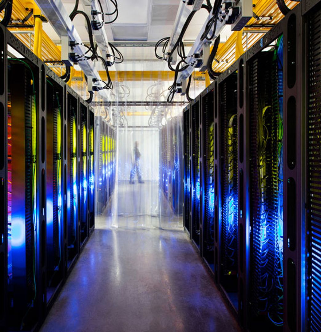 Fiber optic cables in a network center