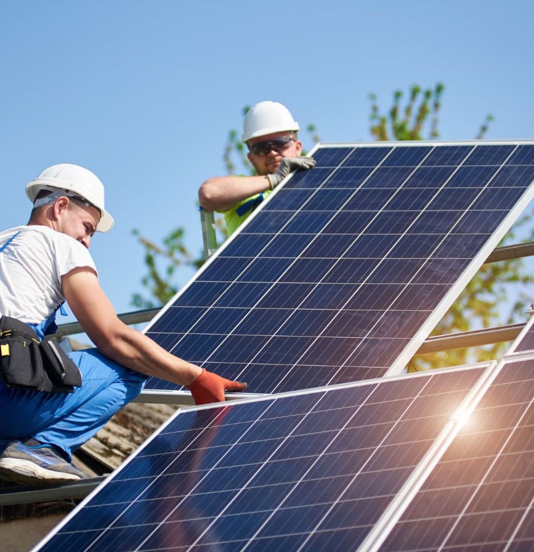 menu on roof installing solar panels