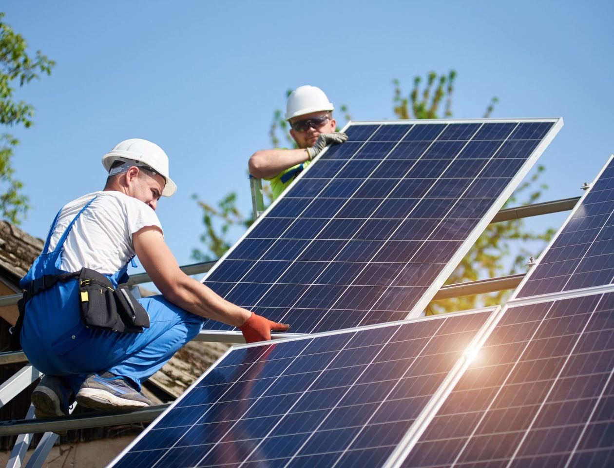 menu on roof installing solar panels